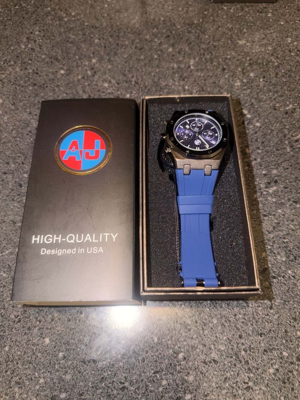 AJ High-Quality Chronograph Style Watch with Blue Silicone Strap